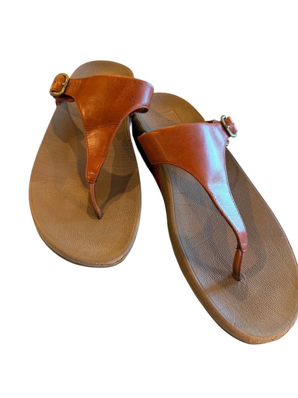 FitFlop Women's Lulu Tan Brown Leather Thong Sandals Flip Flops Buckle Size 11